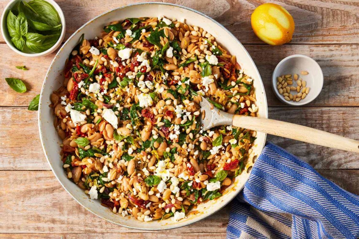 White bean spinach lemon feta orzo skillet beauty 318 765a78f3d54e4dc39b82011e2f742f73